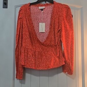 Nwt Orange Wrap Around Blouse